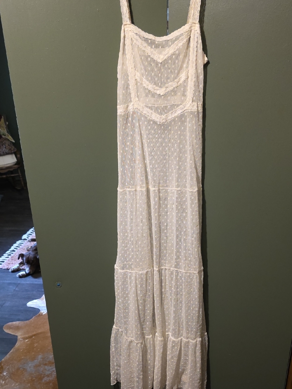 Free People Ivory Sheer Polka Dot Maxi Slip Dress
